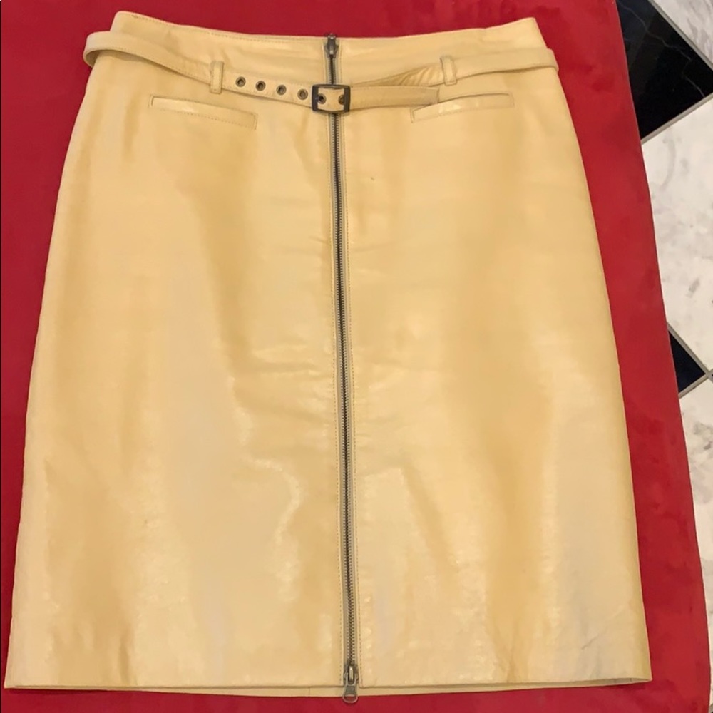 Bisou Bisou camel leather skirt.